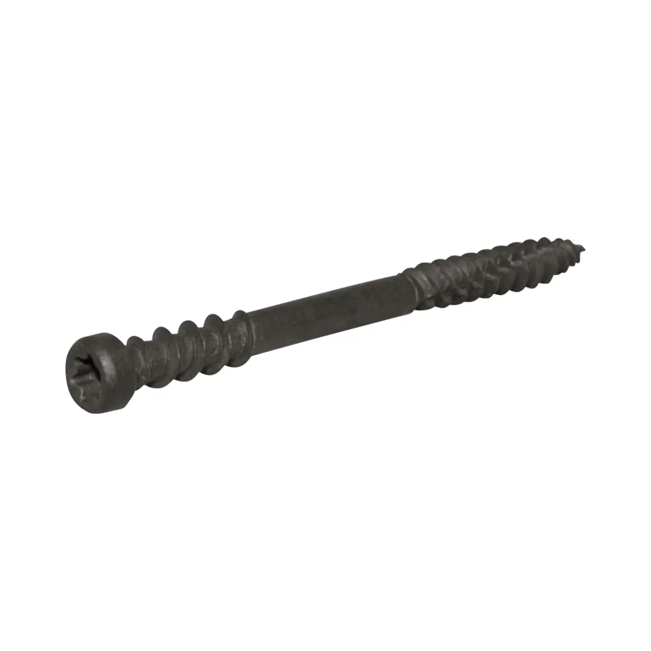 A #10 x 2-1/2 in. Star Pan Head Composite Deck Screw by Go Build with coarse threads and Premium Polymer Coat, shown on a white background; sold in a 71-pack.